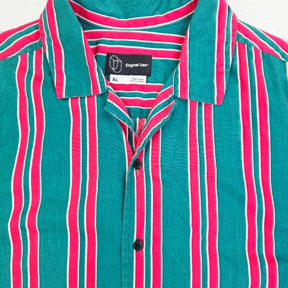 Original Use Size XL Men Green Red White Stripe V Neck Short Sleeve Cotton Shirt - Picture 5 of 8